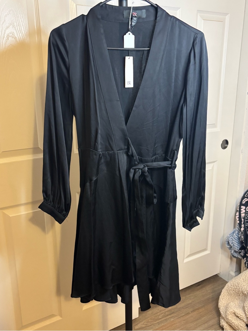 Banana Republic Black Satin Long Sleeve Wrap Dress - Picture 2 of 6
